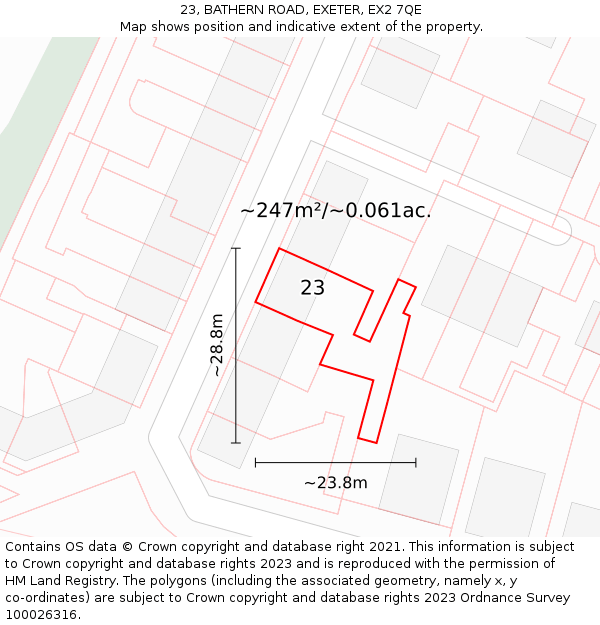 23, BATHERN ROAD, EXETER, EX2 7QE: Plot and title map