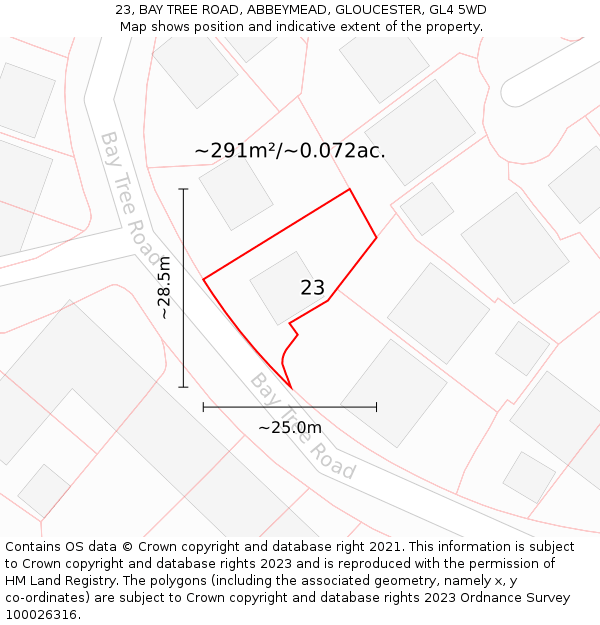 23, BAY TREE ROAD, ABBEYMEAD, GLOUCESTER, GL4 5WD: Plot and title map