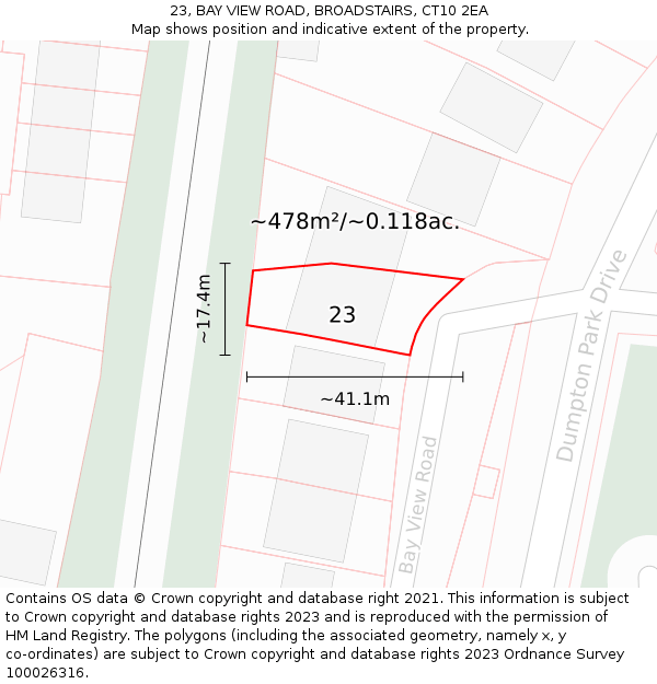 23, BAY VIEW ROAD, BROADSTAIRS, CT10 2EA: Plot and title map