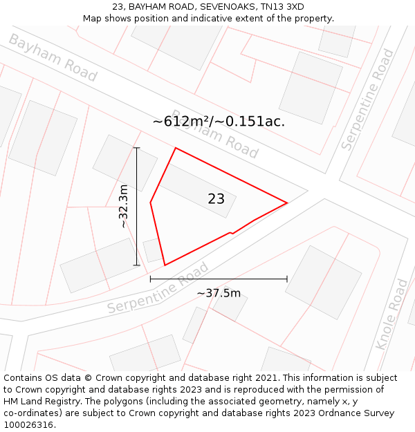 23, BAYHAM ROAD, SEVENOAKS, TN13 3XD: Plot and title map