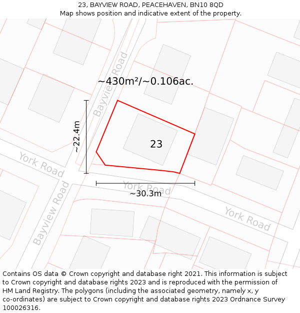 23, BAYVIEW ROAD, PEACEHAVEN, BN10 8QD: Plot and title map