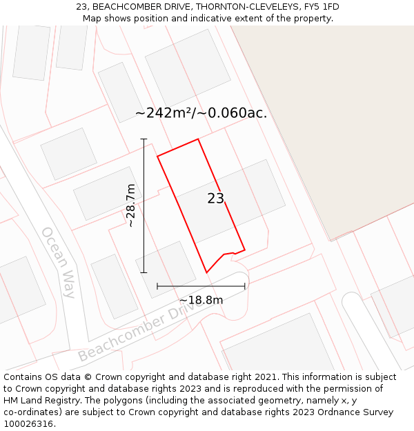 23, BEACHCOMBER DRIVE, THORNTON-CLEVELEYS, FY5 1FD: Plot and title map