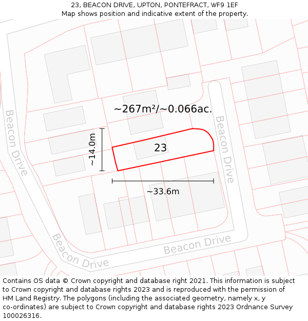 23, BEACON DRIVE, UPTON, PONTEFRACT, WF9 1EF: Plot and title map