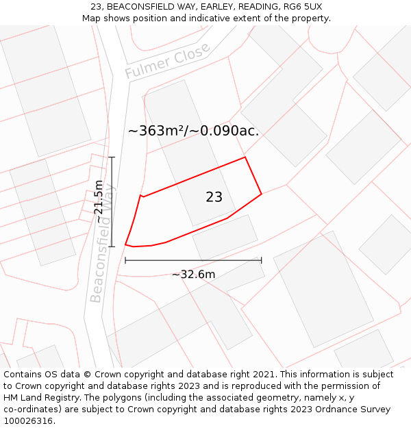 23, BEACONSFIELD WAY, EARLEY, READING, RG6 5UX: Plot and title map