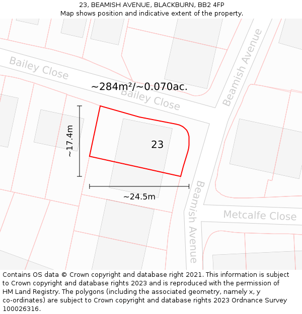 23, BEAMISH AVENUE, BLACKBURN, BB2 4FP: Plot and title map