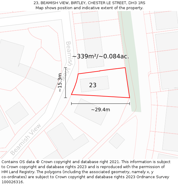 23, BEAMISH VIEW, BIRTLEY, CHESTER LE STREET, DH3 1RS: Plot and title map