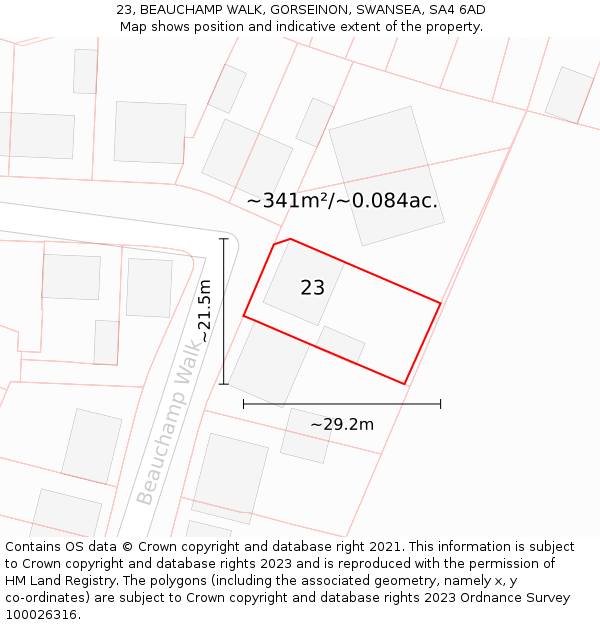 23, BEAUCHAMP WALK, GORSEINON, SWANSEA, SA4 6AD: Plot and title map