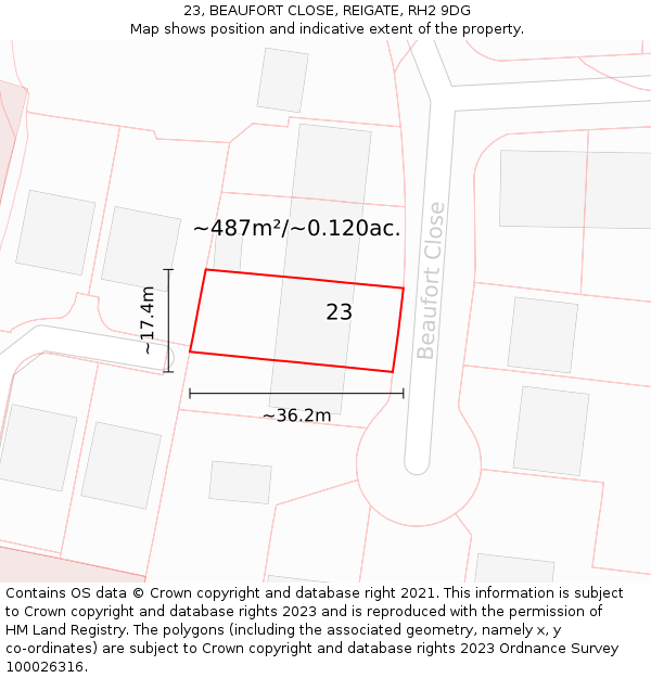 23, BEAUFORT CLOSE, REIGATE, RH2 9DG: Plot and title map