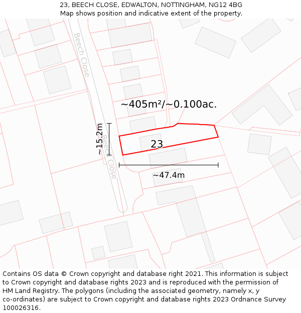 23, BEECH CLOSE, EDWALTON, NOTTINGHAM, NG12 4BG: Plot and title map
