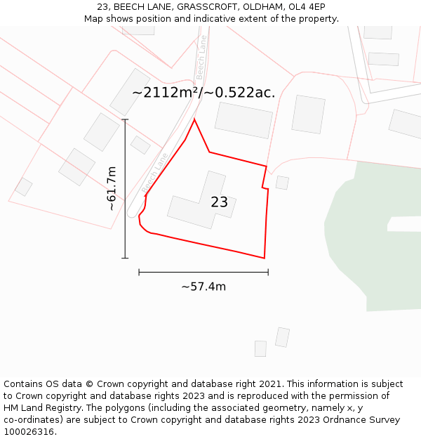 23, BEECH LANE, GRASSCROFT, OLDHAM, OL4 4EP: Plot and title map