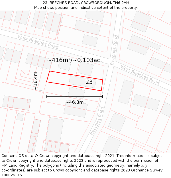 23, BEECHES ROAD, CROWBOROUGH, TN6 2AH: Plot and title map