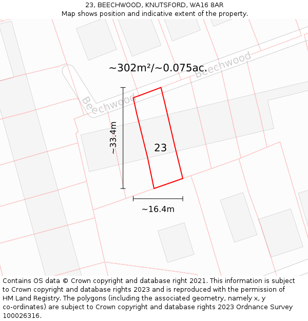 23, BEECHWOOD, KNUTSFORD, WA16 8AR: Plot and title map