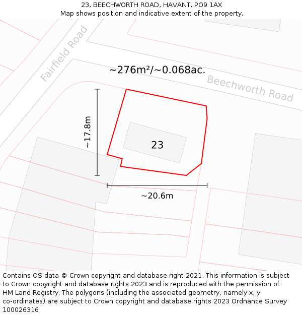 23, BEECHWORTH ROAD, HAVANT, PO9 1AX: Plot and title map