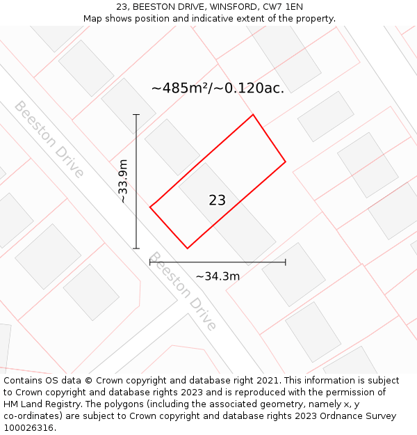 23, BEESTON DRIVE, WINSFORD, CW7 1EN: Plot and title map