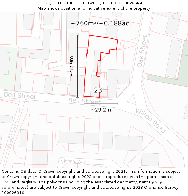 23, BELL STREET, FELTWELL, THETFORD, IP26 4AL: Plot and title map