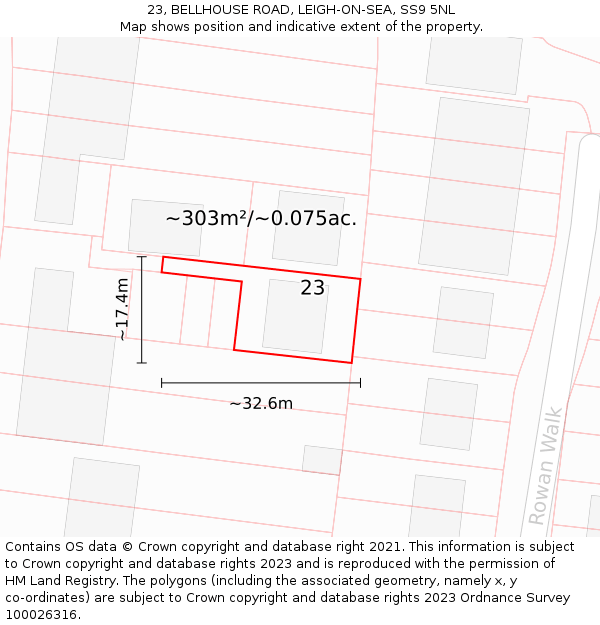 23, BELLHOUSE ROAD, LEIGH-ON-SEA, SS9 5NL: Plot and title map