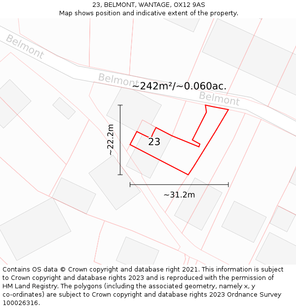 23, BELMONT, WANTAGE, OX12 9AS: Plot and title map