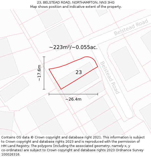 23, BELSTEAD ROAD, NORTHAMPTON, NN3 3HG: Plot and title map