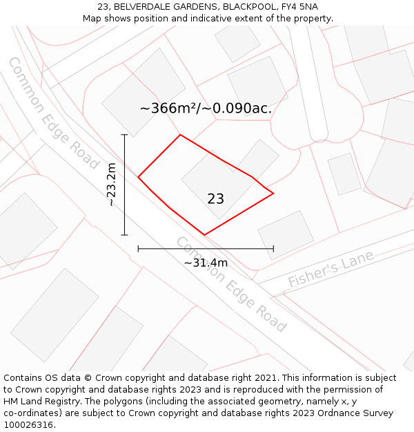 23, BELVERDALE GARDENS, BLACKPOOL, FY4 5NA: Plot and title map