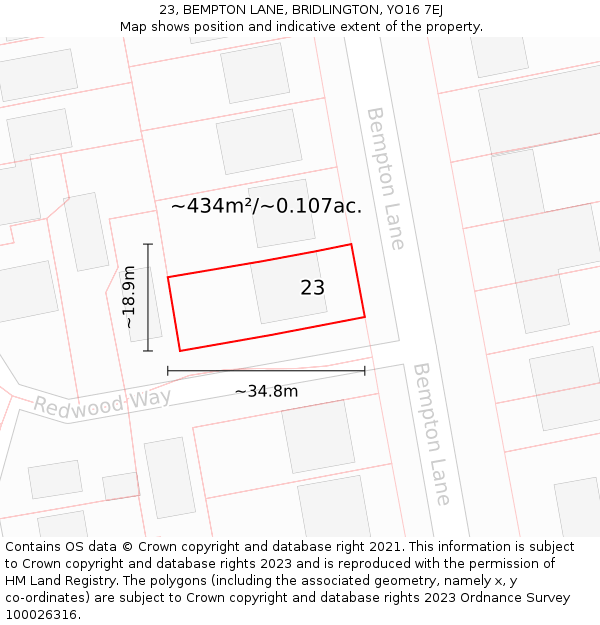 23, BEMPTON LANE, BRIDLINGTON, YO16 7EJ: Plot and title map