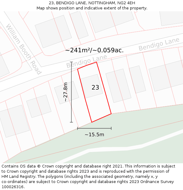 23, BENDIGO LANE, NOTTINGHAM, NG2 4EH: Plot and title map