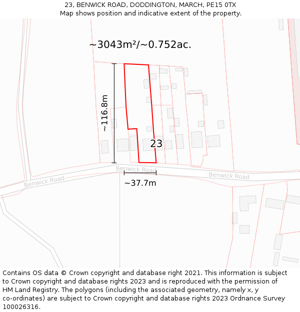 23, BENWICK ROAD, DODDINGTON, MARCH, PE15 0TX: Plot and title map