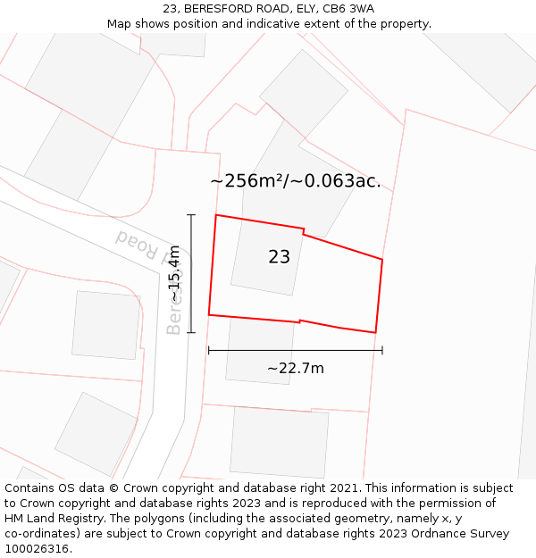 23, BERESFORD ROAD, ELY, CB6 3WA: Plot and title map