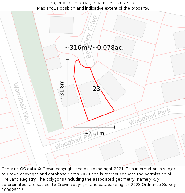 23, BEVERLEY DRIVE, BEVERLEY, HU17 9GG: Plot and title map