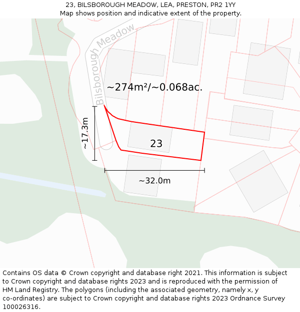 23, BILSBOROUGH MEADOW, LEA, PRESTON, PR2 1YY: Plot and title map