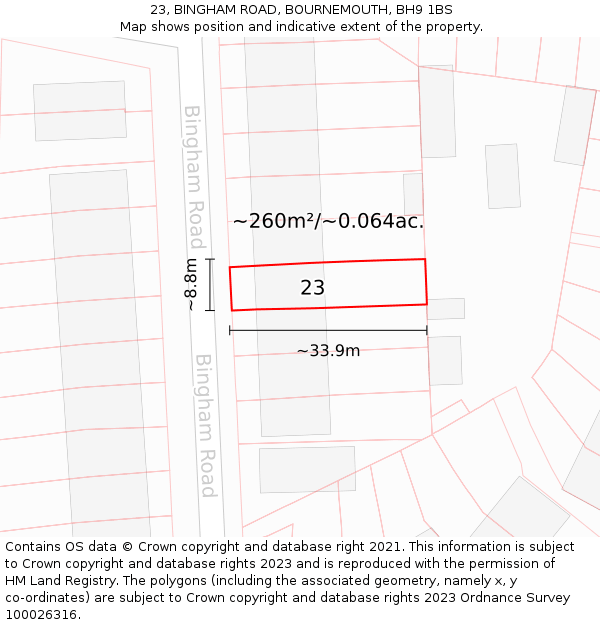 23, BINGHAM ROAD, BOURNEMOUTH, BH9 1BS: Plot and title map