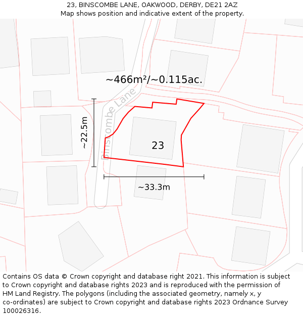 23, BINSCOMBE LANE, OAKWOOD, DERBY, DE21 2AZ: Plot and title map