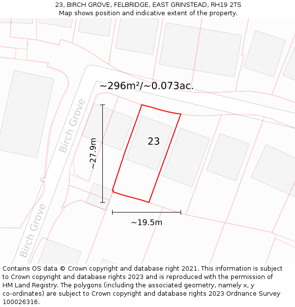 23, BIRCH GROVE, FELBRIDGE, EAST GRINSTEAD, RH19 2TS: Plot and title map