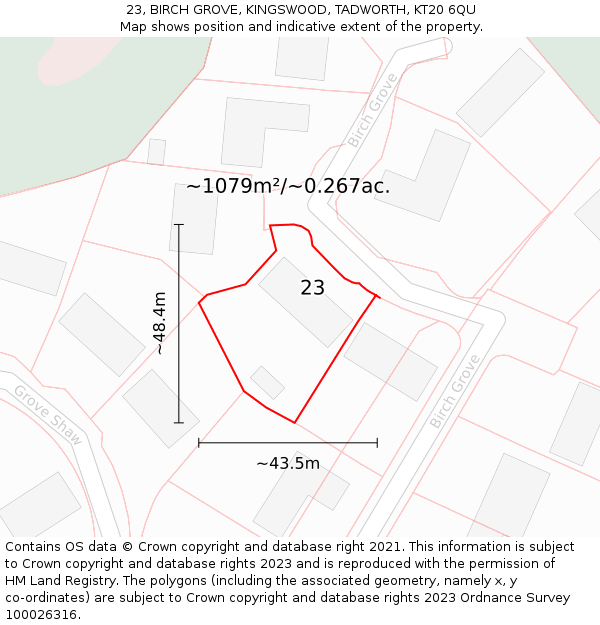 23, BIRCH GROVE, KINGSWOOD, TADWORTH, KT20 6QU: Plot and title map