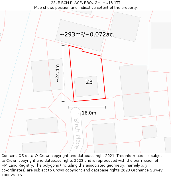 23, BIRCH PLACE, BROUGH, HU15 1TT: Plot and title map