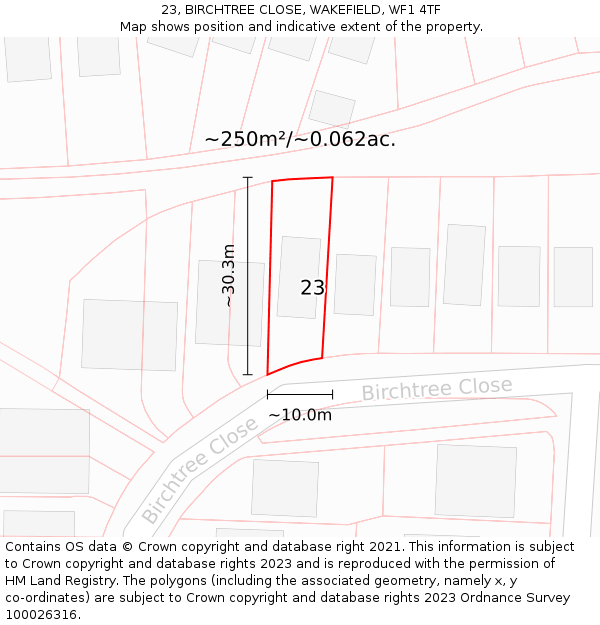 23, BIRCHTREE CLOSE, WAKEFIELD, WF1 4TF: Plot and title map