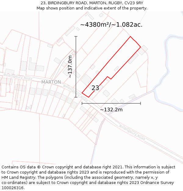 23, BIRDINGBURY ROAD, MARTON, RUGBY, CV23 9RY: Plot and title map