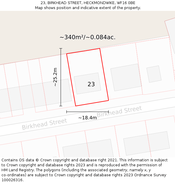 23, BIRKHEAD STREET, HECKMONDWIKE, WF16 0BE: Plot and title map