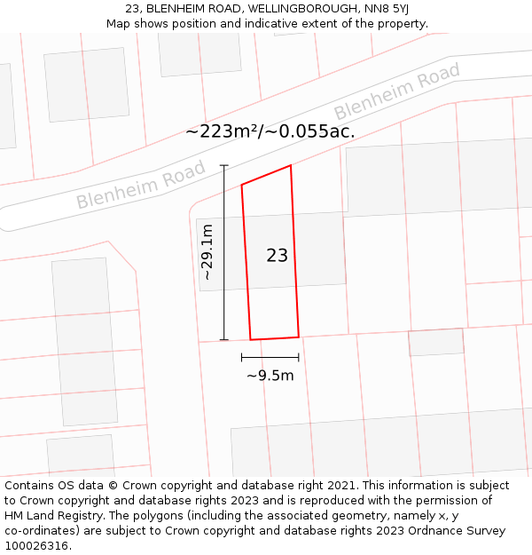 23, BLENHEIM ROAD, WELLINGBOROUGH, NN8 5YJ: Plot and title map