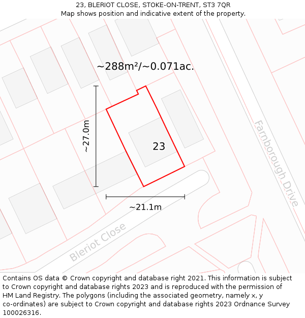 23, BLERIOT CLOSE, STOKE-ON-TRENT, ST3 7QR: Plot and title map