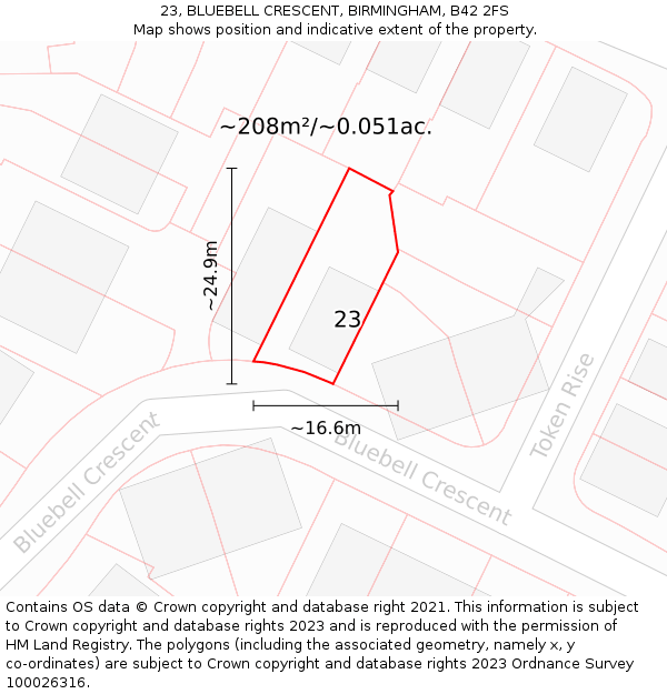 23, BLUEBELL CRESCENT, BIRMINGHAM, B42 2FS: Plot and title map