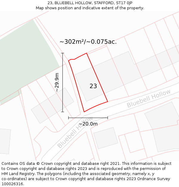 23, BLUEBELL HOLLOW, STAFFORD, ST17 0JP: Plot and title map