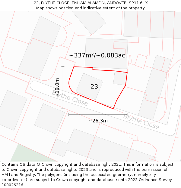 23, BLYTHE CLOSE, ENHAM ALAMEIN, ANDOVER, SP11 6HX: Plot and title map