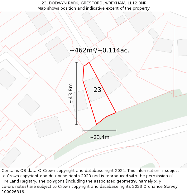 23, BODWYN PARK, GRESFORD, WREXHAM, LL12 8NP: Plot and title map