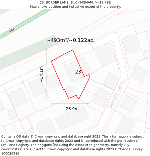 23, BORDER LANE, BUCKINGHAM, MK18 7SE: Plot and title map