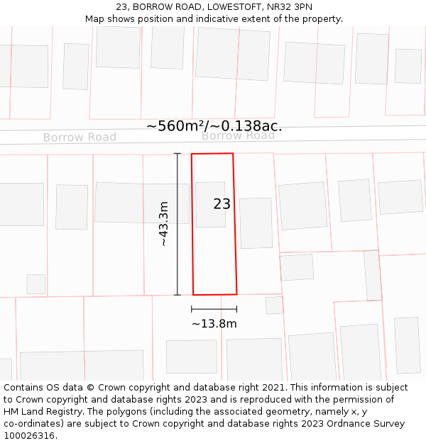 23, BORROW ROAD, LOWESTOFT, NR32 3PN: Plot and title map
