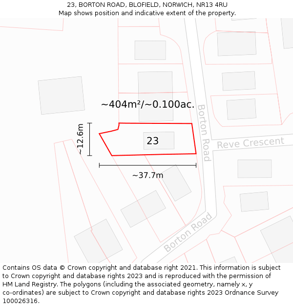 23, BORTON ROAD, BLOFIELD, NORWICH, NR13 4RU: Plot and title map