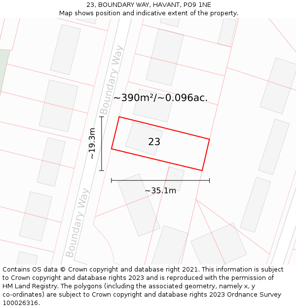 23, BOUNDARY WAY, HAVANT, PO9 1NE: Plot and title map