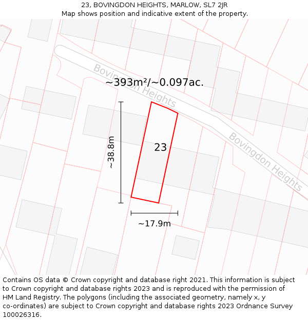 23, BOVINGDON HEIGHTS, MARLOW, SL7 2JR: Plot and title map