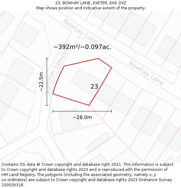 23, BOWHAY LANE, EXETER, EX4 1NZ: Plot and title map