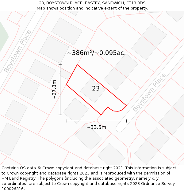 23, BOYSTOWN PLACE, EASTRY, SANDWICH, CT13 0DS: Plot and title map